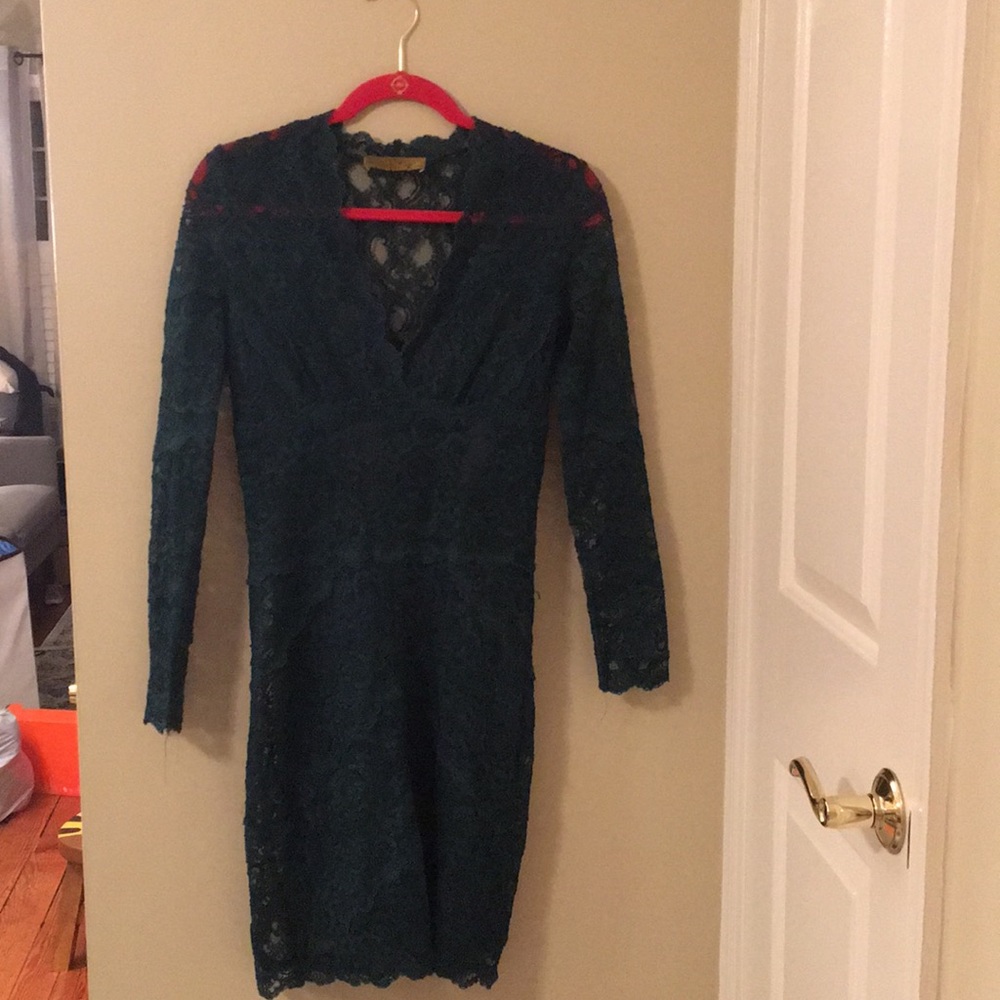 Nicole Miller Green Lace Cocktail Dress